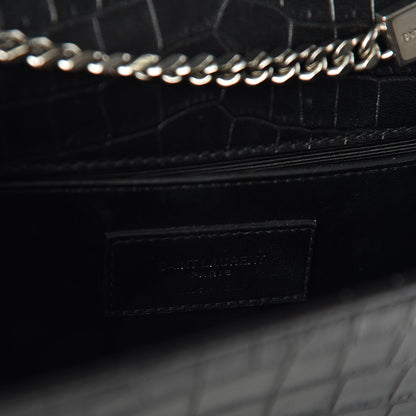 Saint Laurent Calfskin Crocodile Embossed Small Classic Monogram Kate Tassel Satchel Black 7 of 9