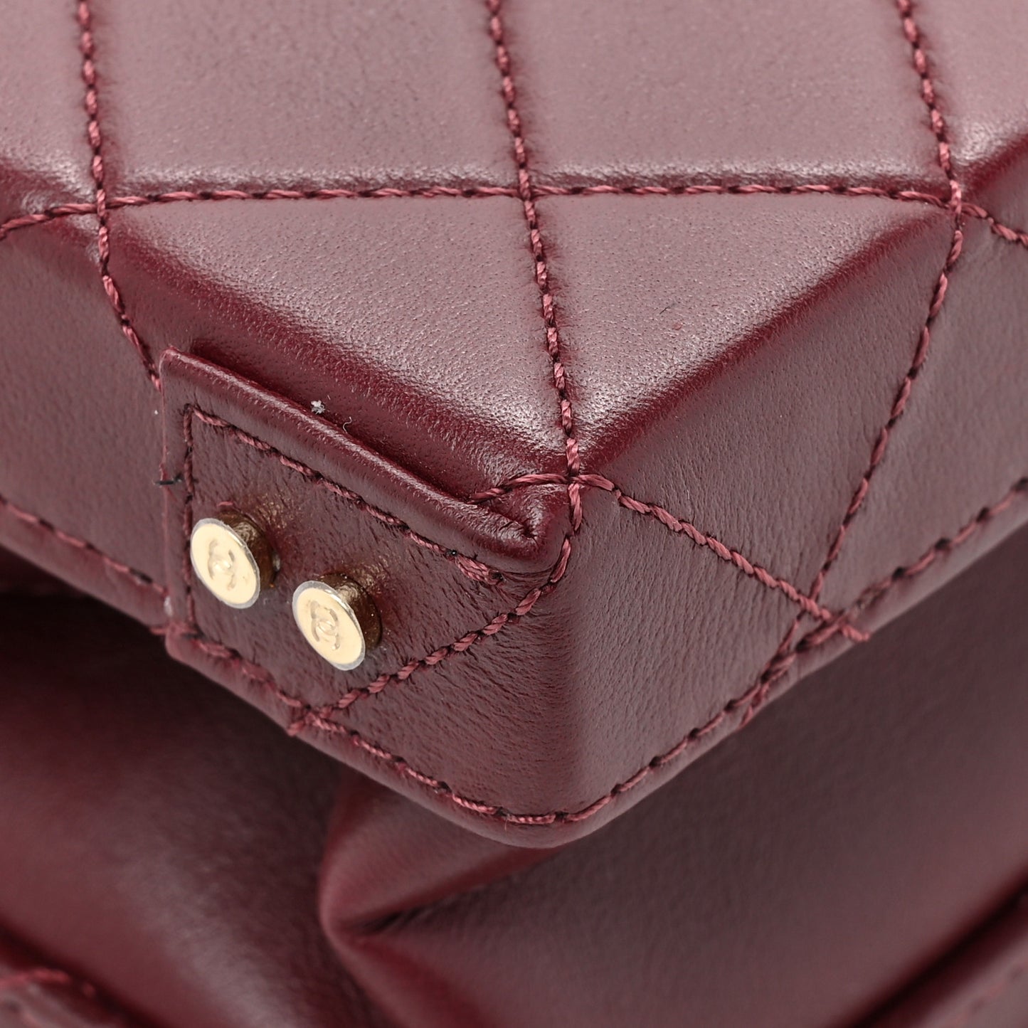 Calfskin Quilted Studded Square Vanity Case Burgundy