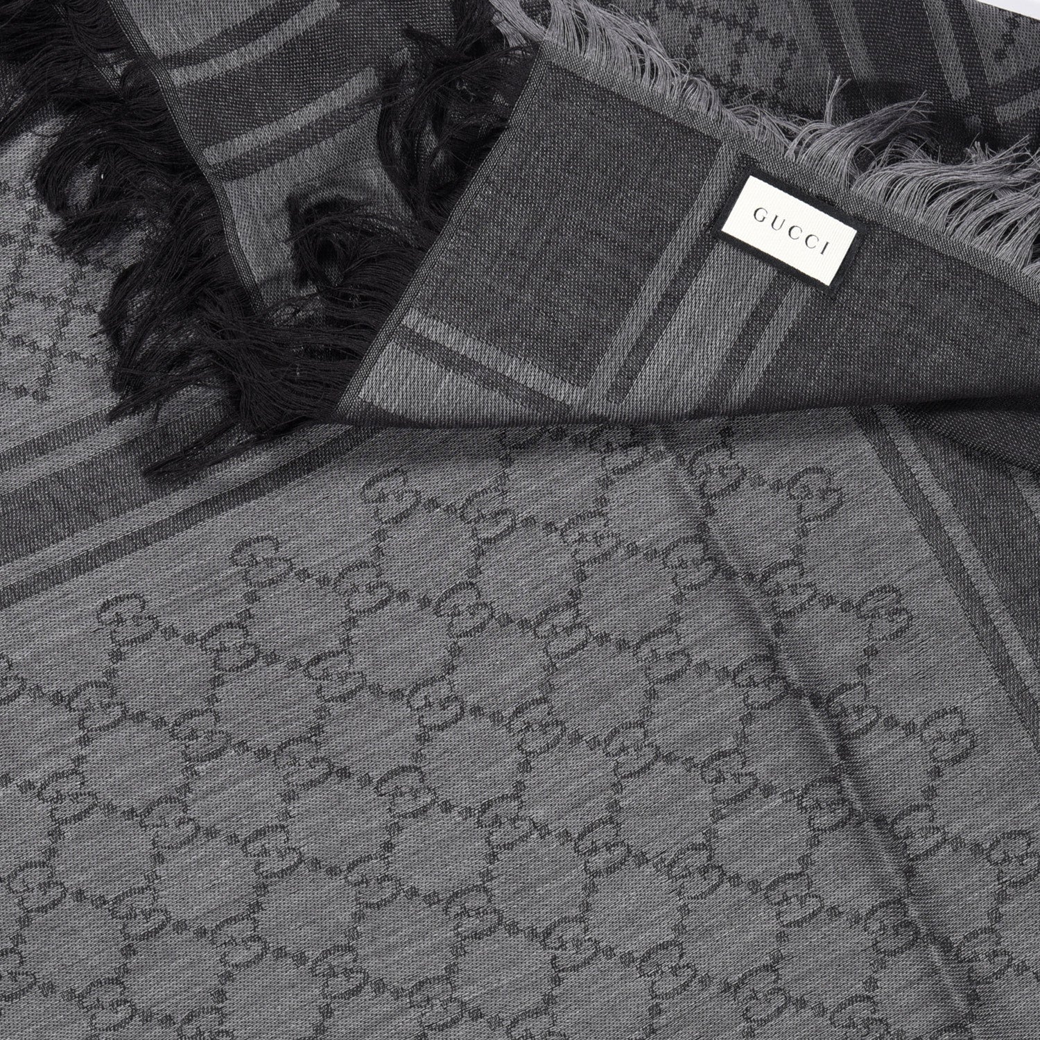 Gucci Wool Silk Diamante Monogram Shawl Black 4 of 6