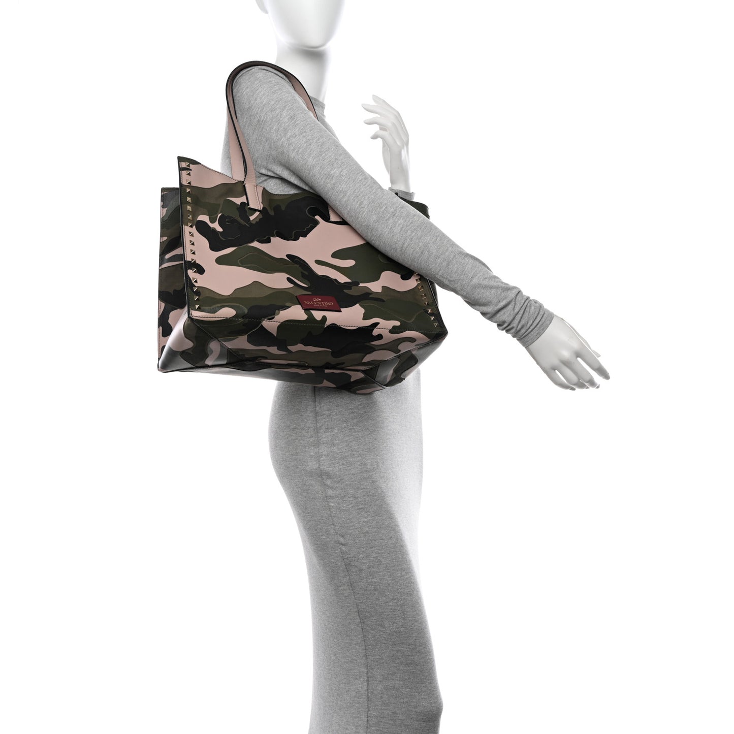 Nappa Canvas Camo Medium Rockstud Soft Tote Water Rose