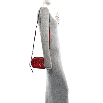Gucci Calfskin Matelasse Mini GG Marmont Chain Shoulder Bag Hibiscus Red 2 of 10