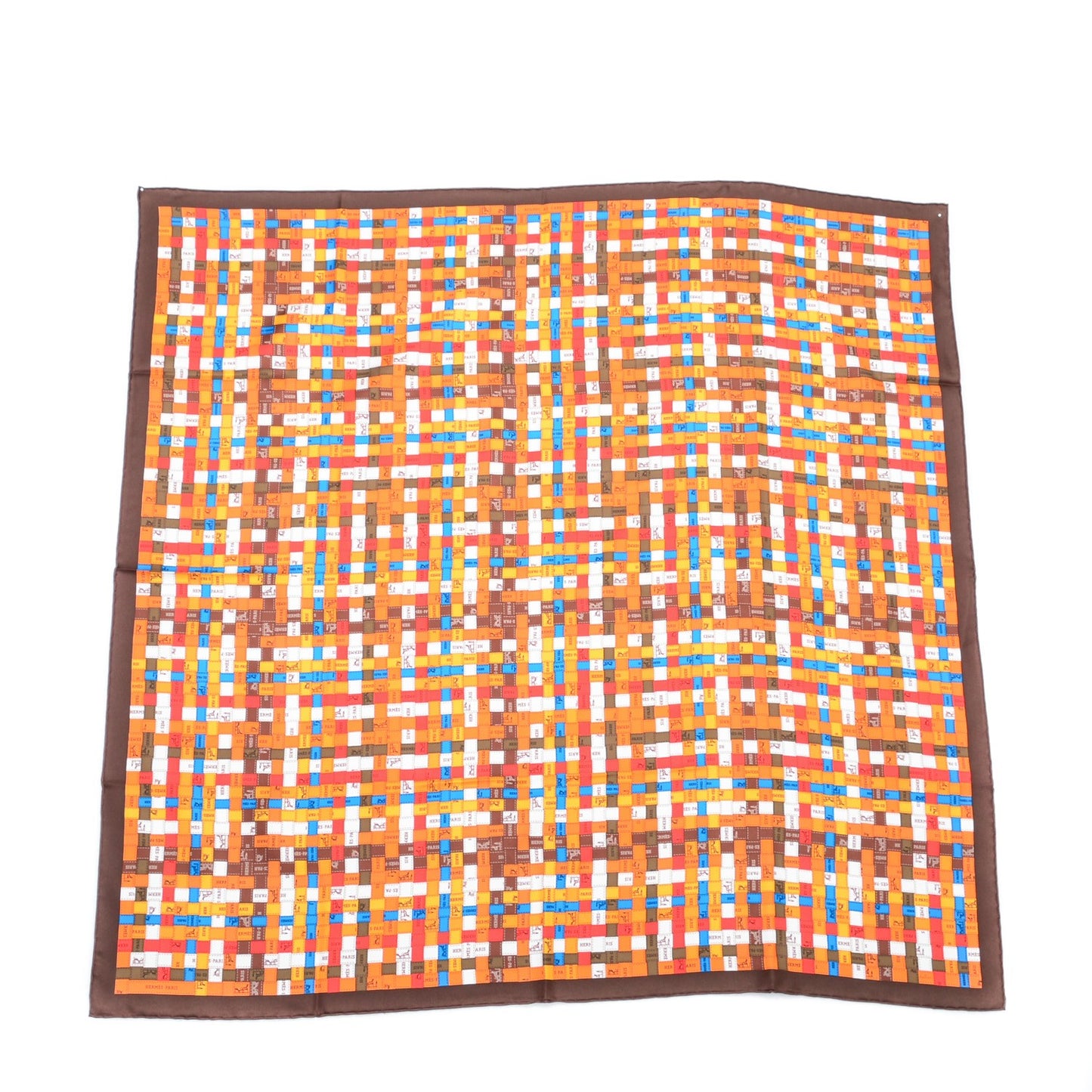 Silk Bolduc Au Carre Scarf 90 Brun Foncé Orange Bleu