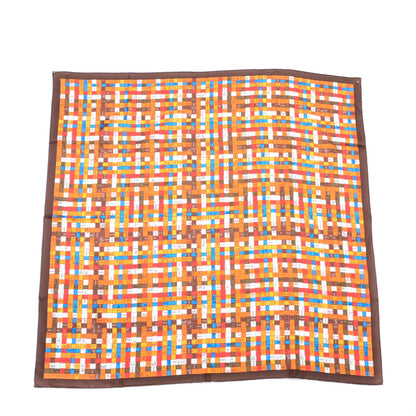 Hermes Silk Bolduc Au Carre Scarf 90 Brun Foncé Orange Bleu 1 of 5