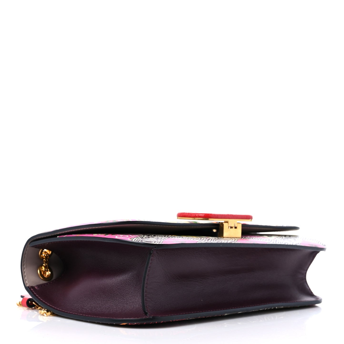 Smooth Calfskin Snakeskin Embossed Floral Print VLock Shoulder Bag Multicolor