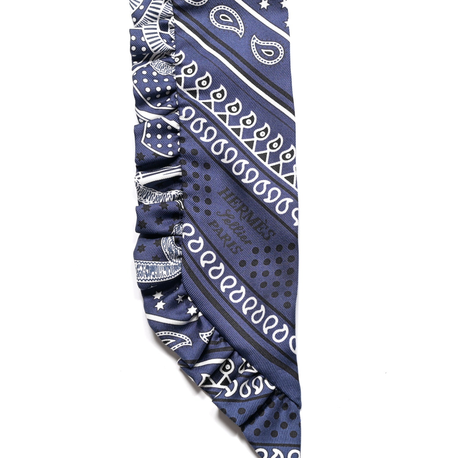 Hermes Eperon d'Or Bandana Ruffle Twilly Marine Fonce Black White
