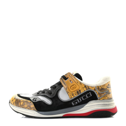 Gucci Suede Calfskin Tejus Printed Mens Ultrapace Sneakers 9 Crop Black Silver White 1 of 11