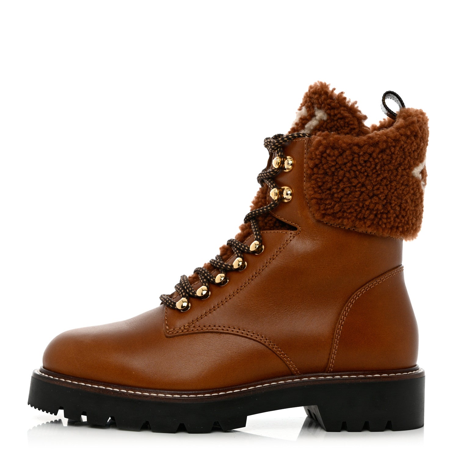 Louis Vuitton Calfskin Shearling Territory Ranger Combat Boots 37.5 Cognac 1 of 12