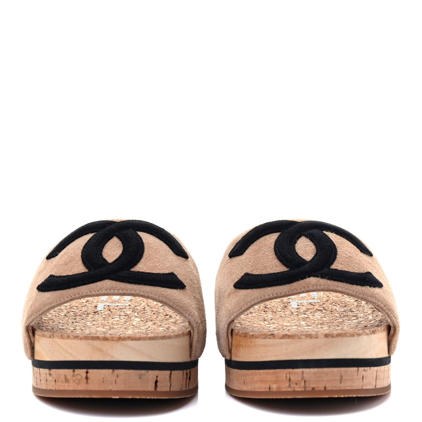 Suede Cork Mule Sandal 35 Beige Black