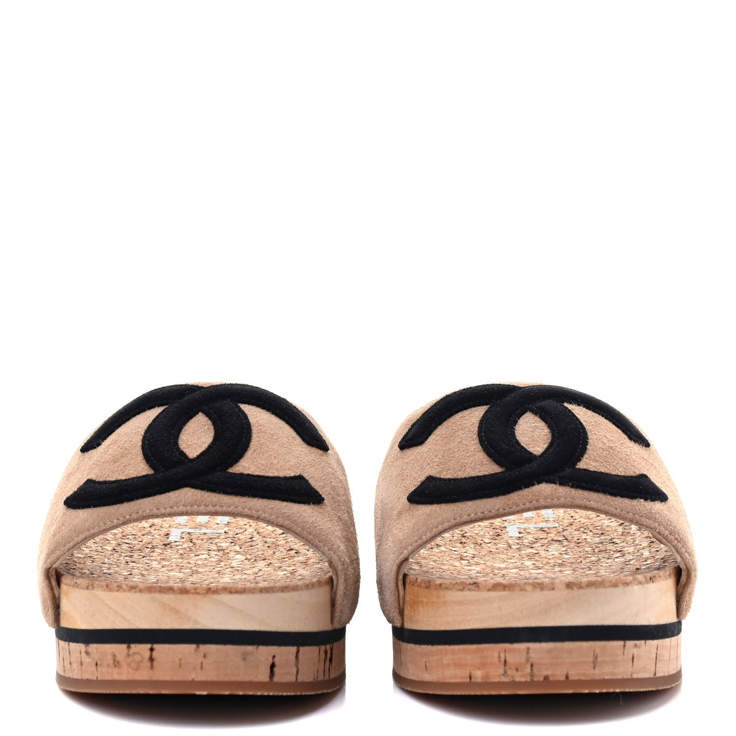 Chanel Suede Cork Mule Sandal 35 Beige Black 2 of 6