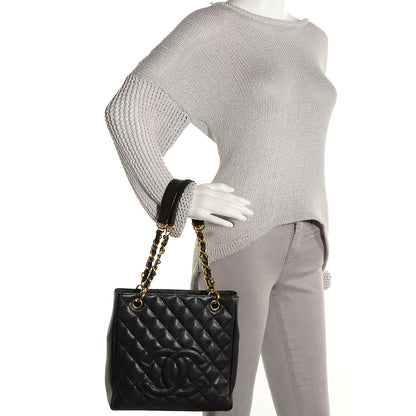 Chanel Caviar Quilted Petit Shopping Tote PST Black 2 of 8
