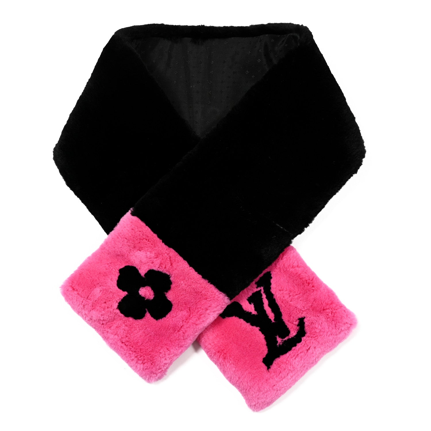 Louis Vuitton Fur Logo Scarf Fluo Black Pink 1 of 4