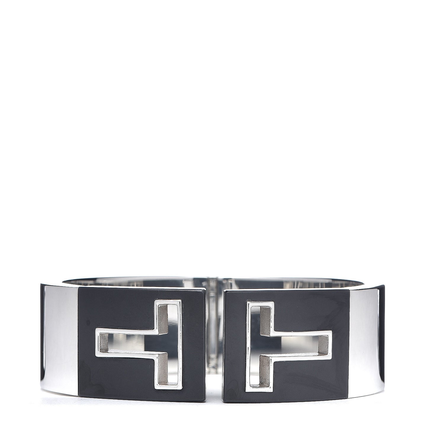 Sterling Silver Black Ceramic T Cutout Cuff Bracelet
