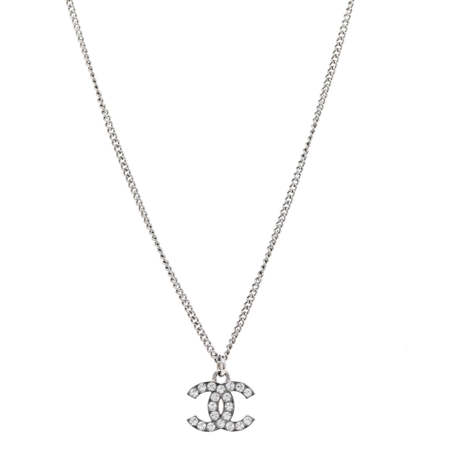 Chanel Crystal Timeless CC Necklace Silver 1 of 5