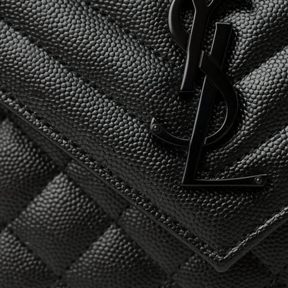 Saint Laurent Grain De Poudre Textured Mixed Matelasse Triquilt Medium Monogram Monochrome Satchel Black 10 of 11