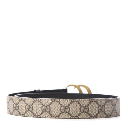 Gucci GG Supreme Monogram Matte Plutone Calfskin Double G 30mm Belt 85 34 Beige Ebony Black 2 of 5