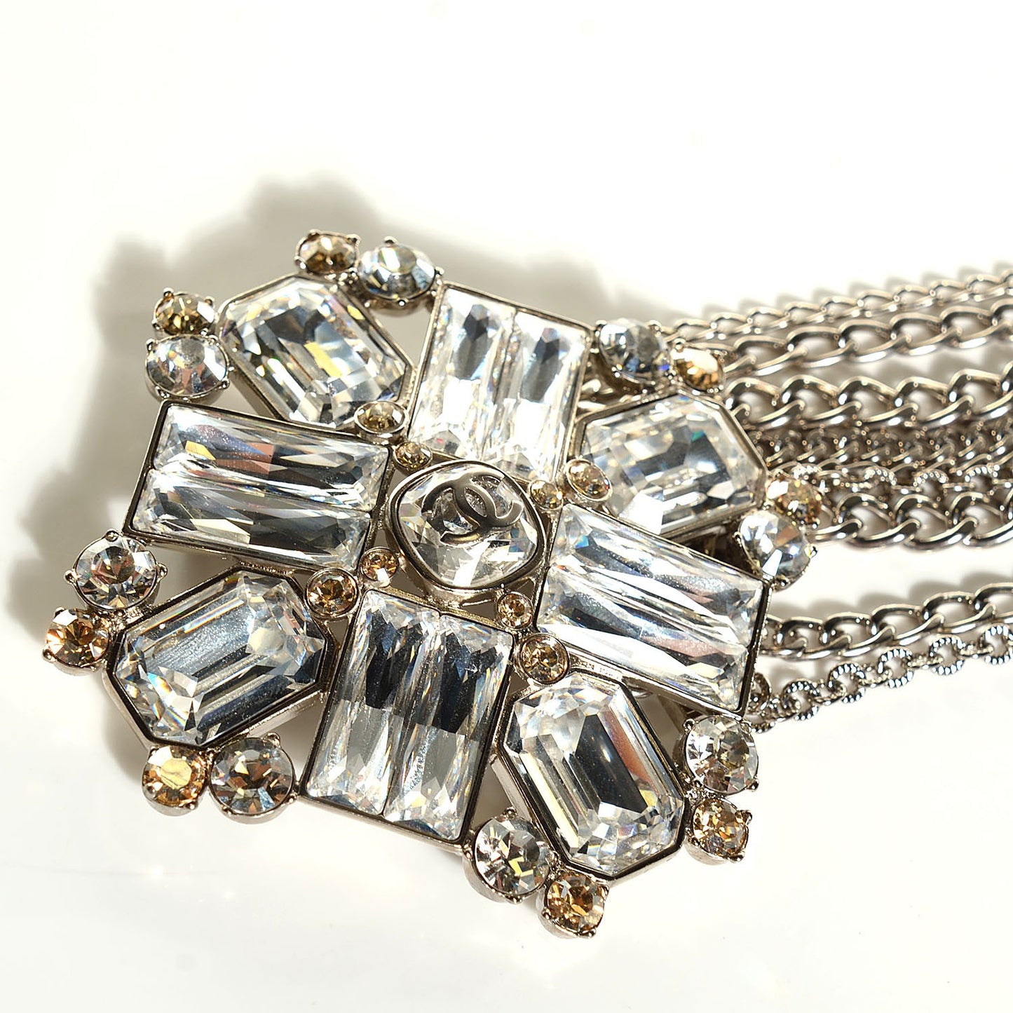 Crystal Baguette CC Chain Belt Silver