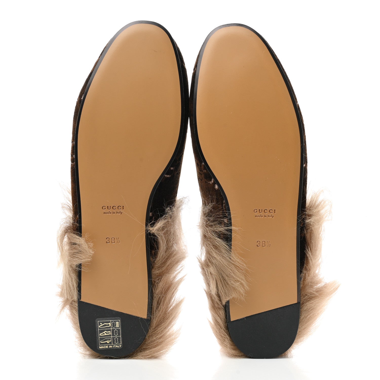 Gucci Velvet GG Monogram Fur Womens Princetown Slippers 38.5 Brown Black Natural 5 of 8
