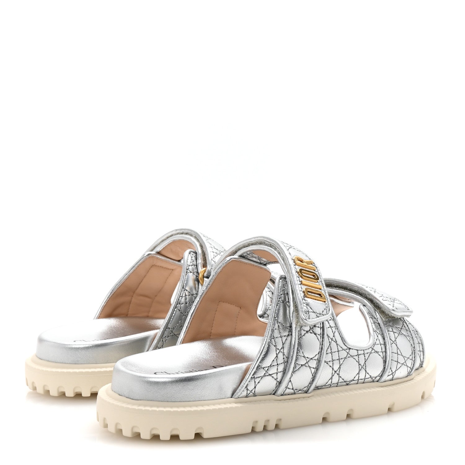 Christian Dior Laminated Sheepskin Cannage Dior Or Dioract Slide Sandals 37 Steel 5 of 9
