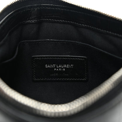Saint Laurent Calfskin Crocodile Embossed Monogram Zip Pouch Black 6 of 8