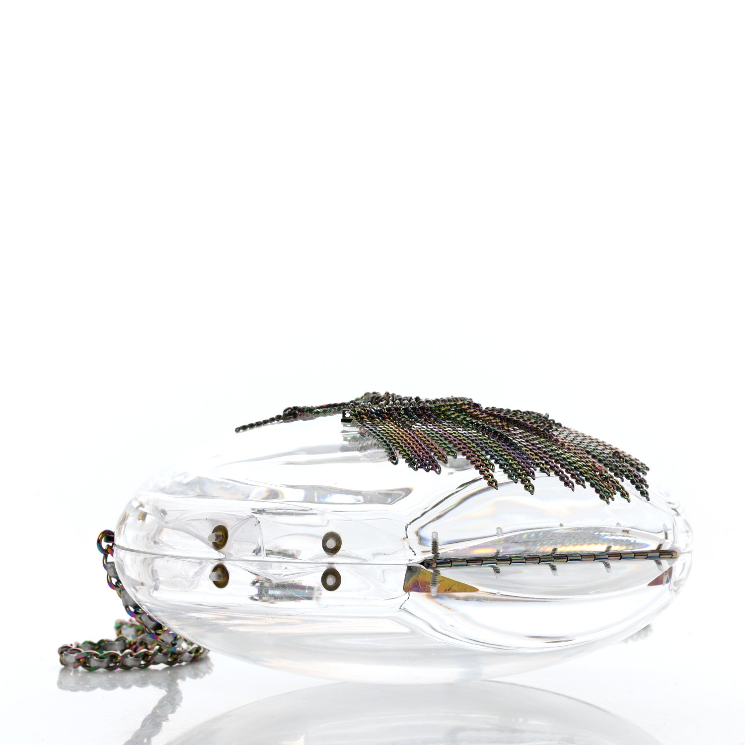 Chanel Plexiglass Iridescent Chain Fringe CC Clutch Clear 4 of 8