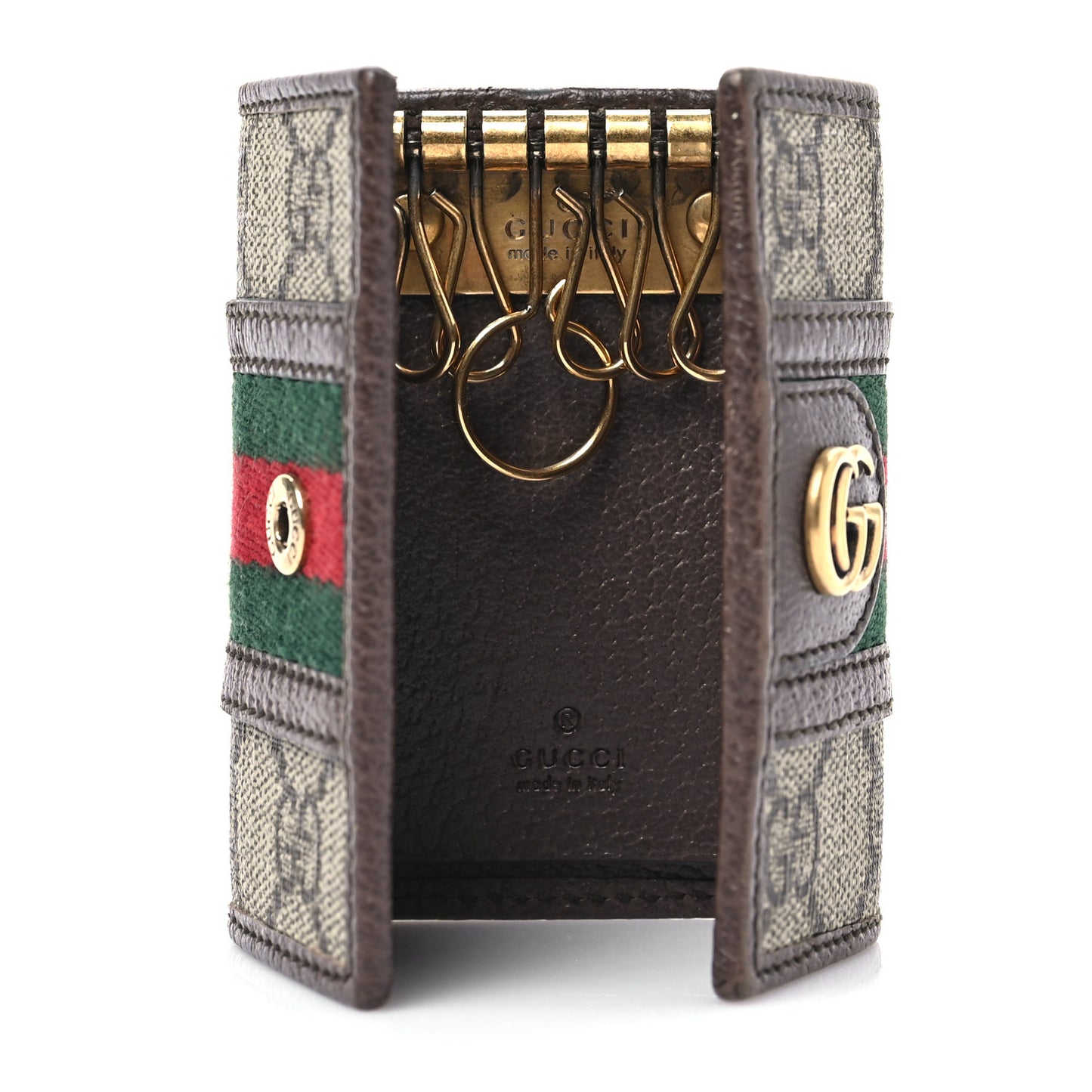 GG Supreme Monogram Web Ophidia 6 Key Holder Case Beige New Acero