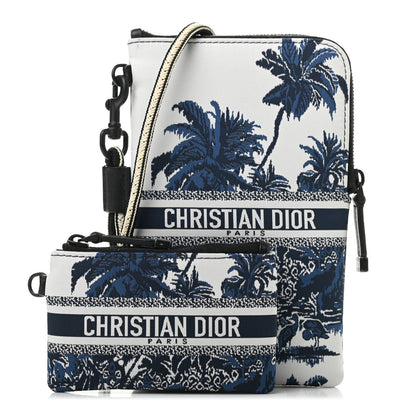 Christian Dior Technical Fabric Embroidered Palm Tree Toile De Jouy DiorTravel Multifunction Pouch Blue 1 of 14