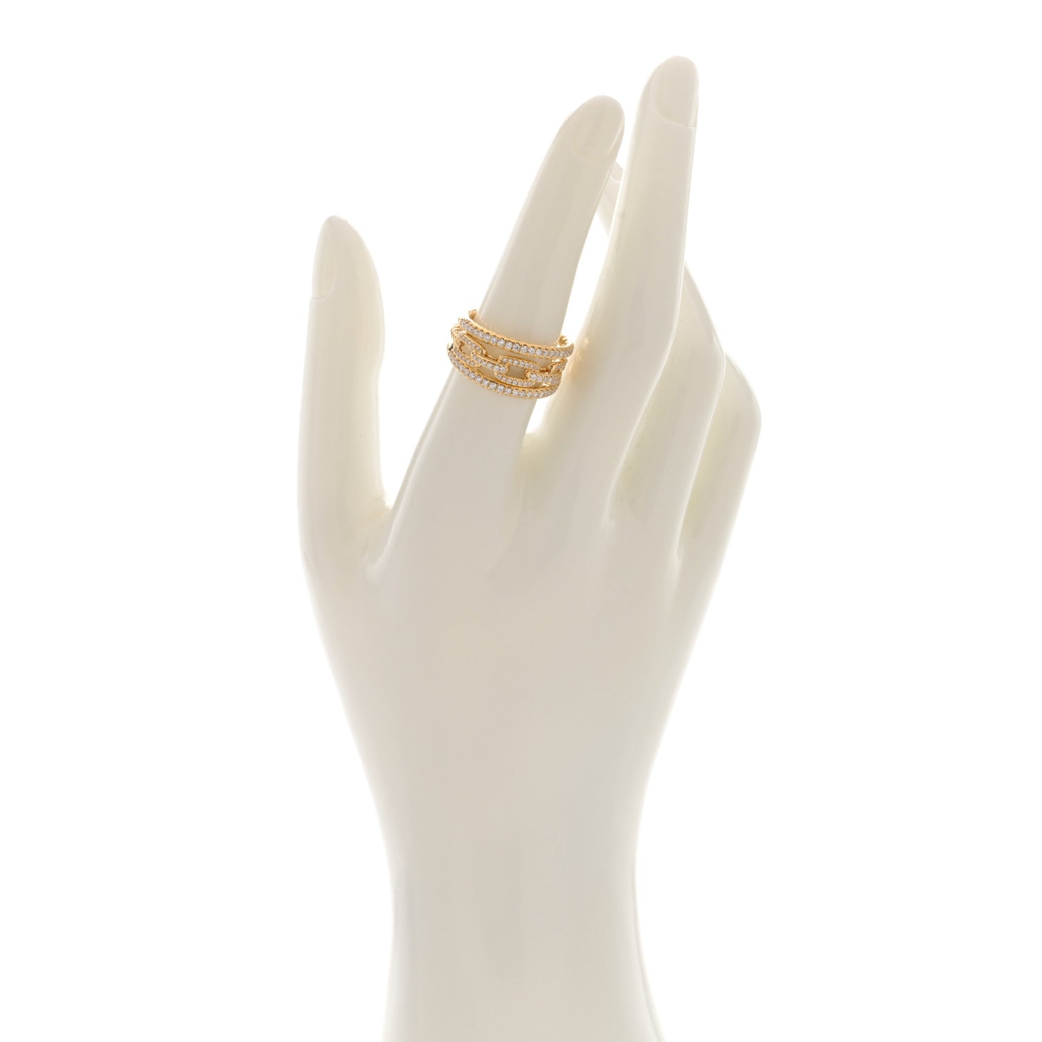 David Yurman 18K Yellow Gold Diamond Stax Three-Row Pave Chain Link Ring 54 7 2 of 4