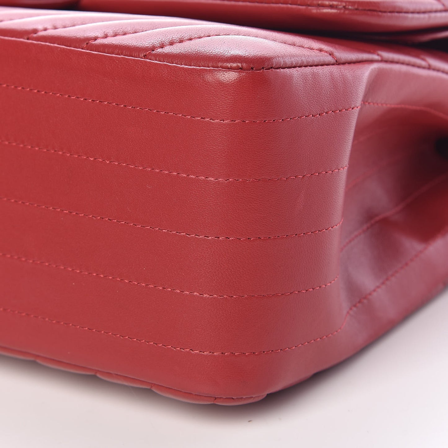 Lambskin Chevron Quilted Jumbo Double Flap Dark Red