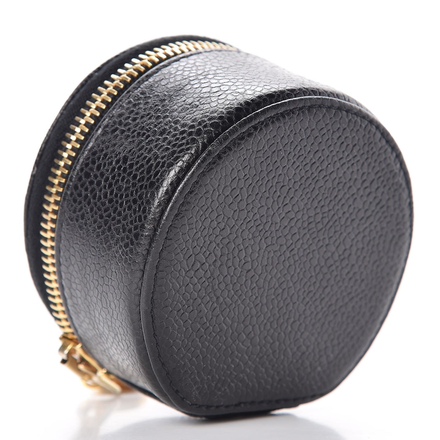 Caviar Round Jewelry Travel Case Black