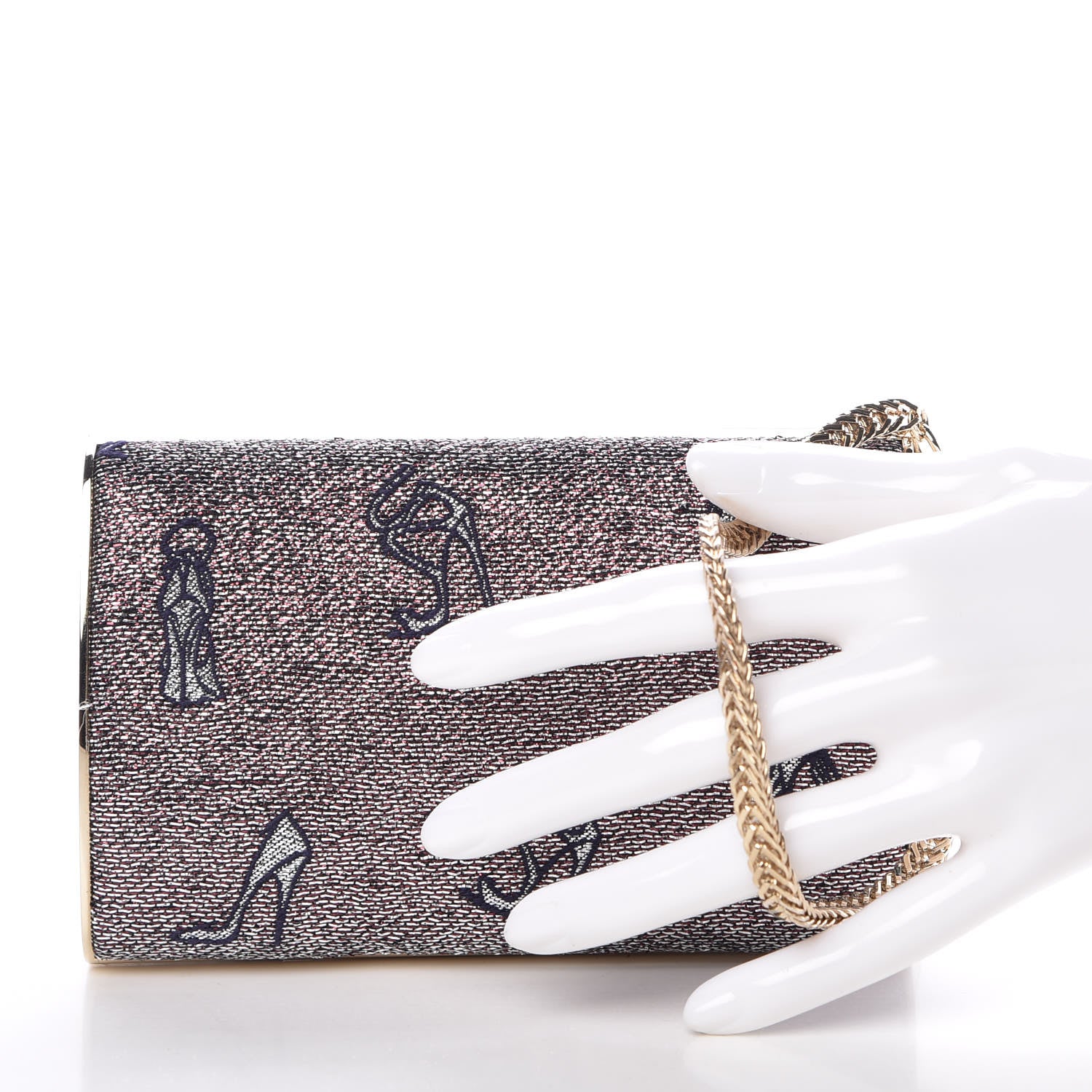 Jimmy Choo Glitter Shoe Printed Clutch Gold 2 of 8