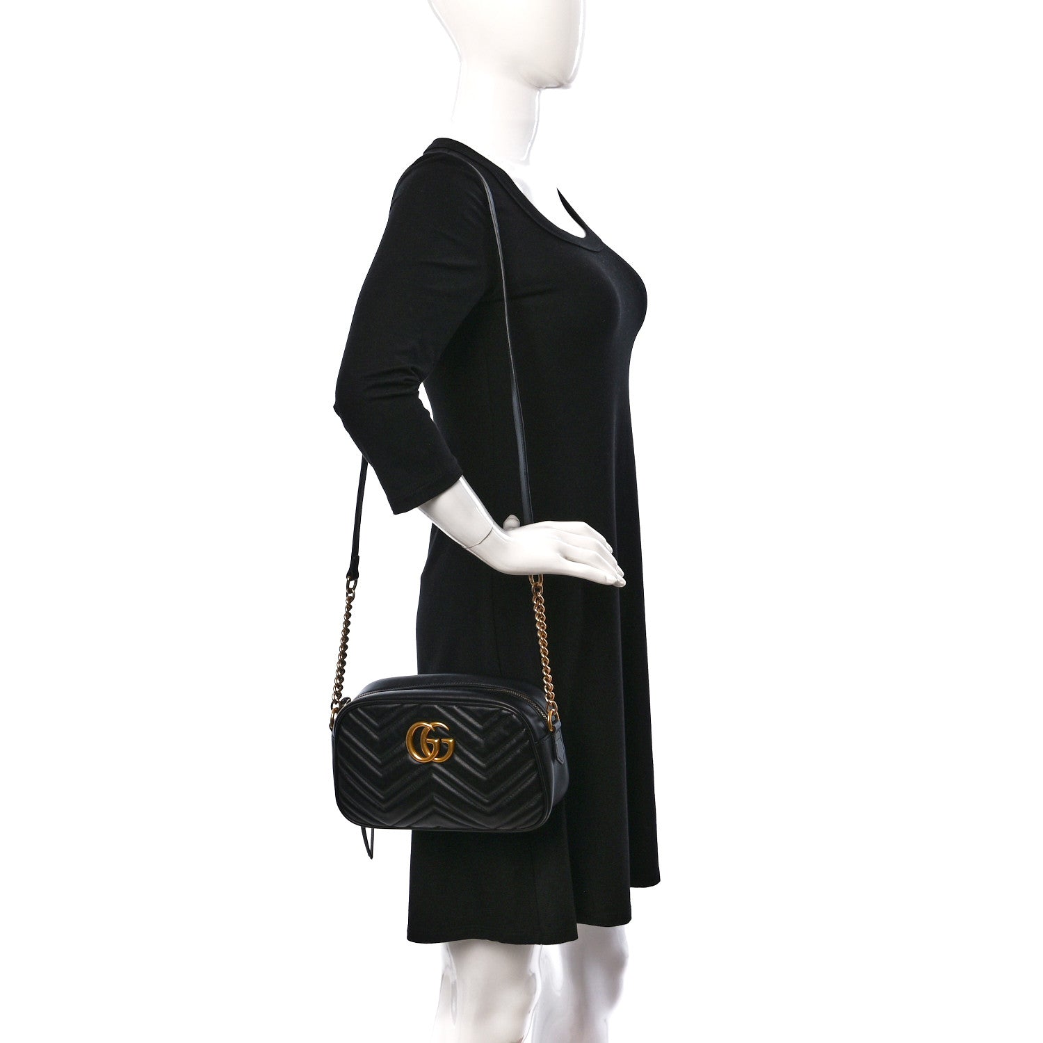 Gucci Calfskin Matelasse Small GG Marmont Chain Shoulder Bag Black 2 of 10