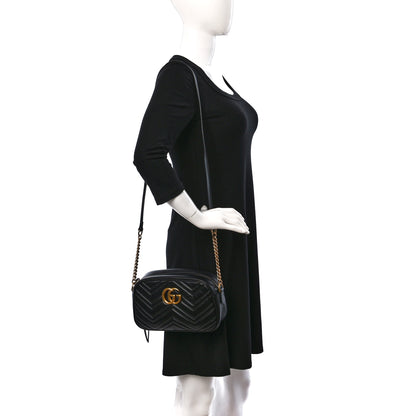 Gucci Calfskin Matelasse Small GG Marmont Chain Shoulder Bag Black 2 of 10