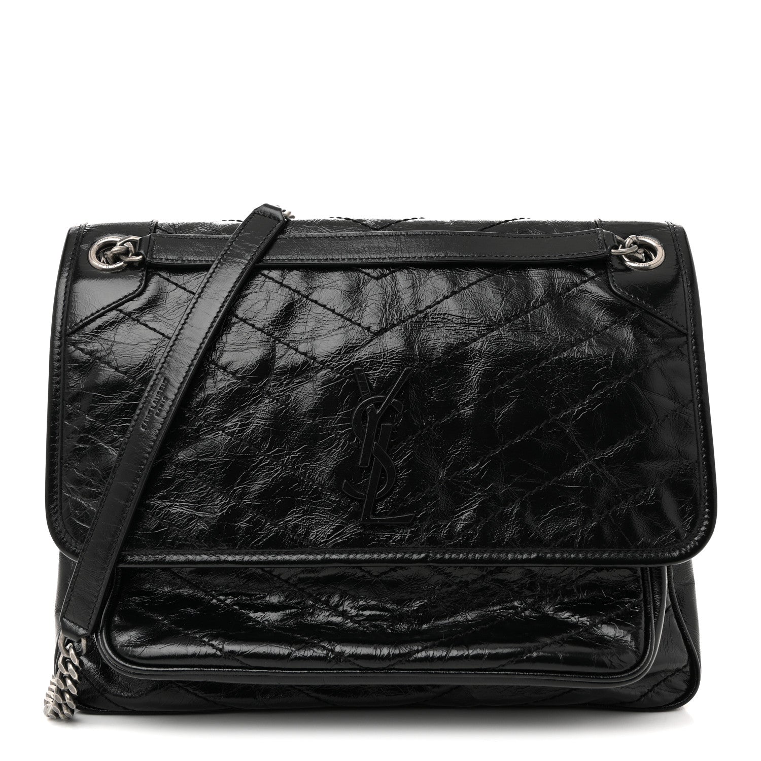 Saint Laurent Crinkled Calfskin Matelasse Monogram Large Niki Chain Satchel Black 1 of 12