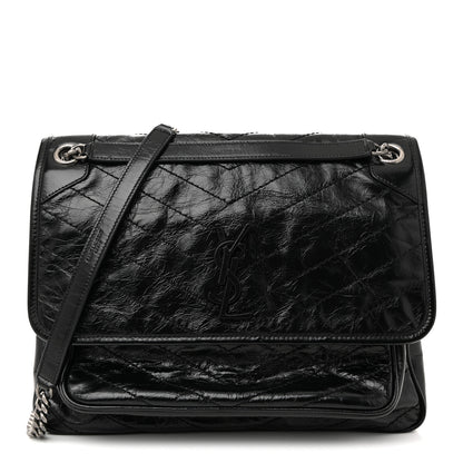 Saint Laurent Crinkled Calfskin Matelasse Monogram Large Niki Chain Satchel Black 1 of 12