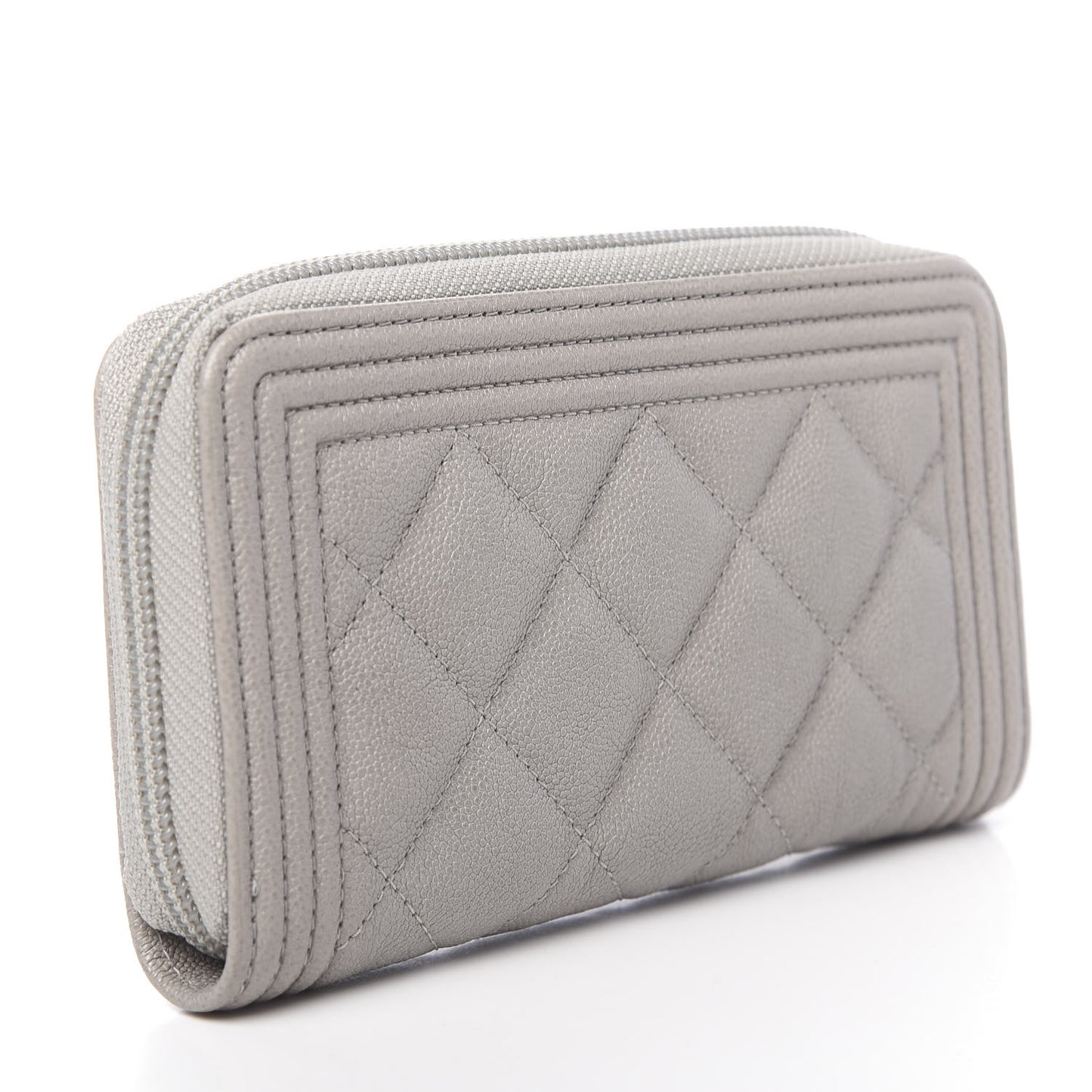Caviar Quilted Boy Small Zip Around Wallet Grey