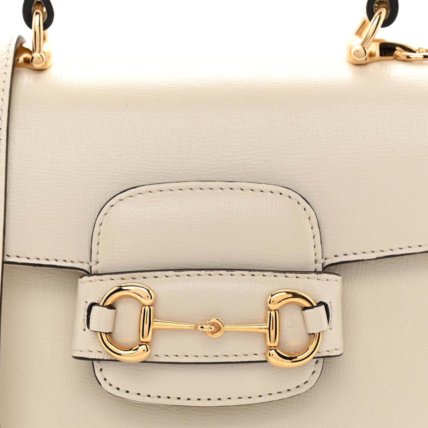 Glazed Textured Calfskin Mini Horsebit 1955 Top Handle Flap Bag Mystic White