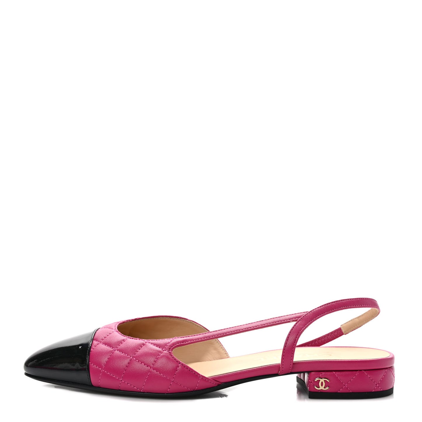 Lambskin Patent Cap Toe CC Slingback Flats 40 Pink Black
