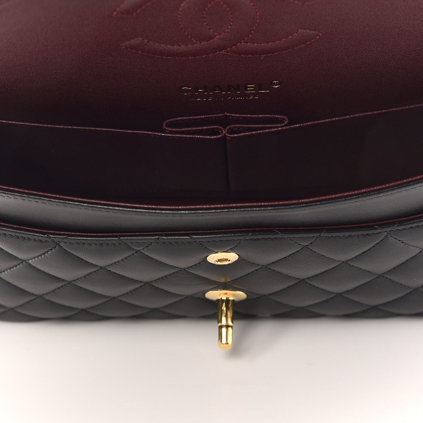 Lambskin Quilted Medium Double Flap Black