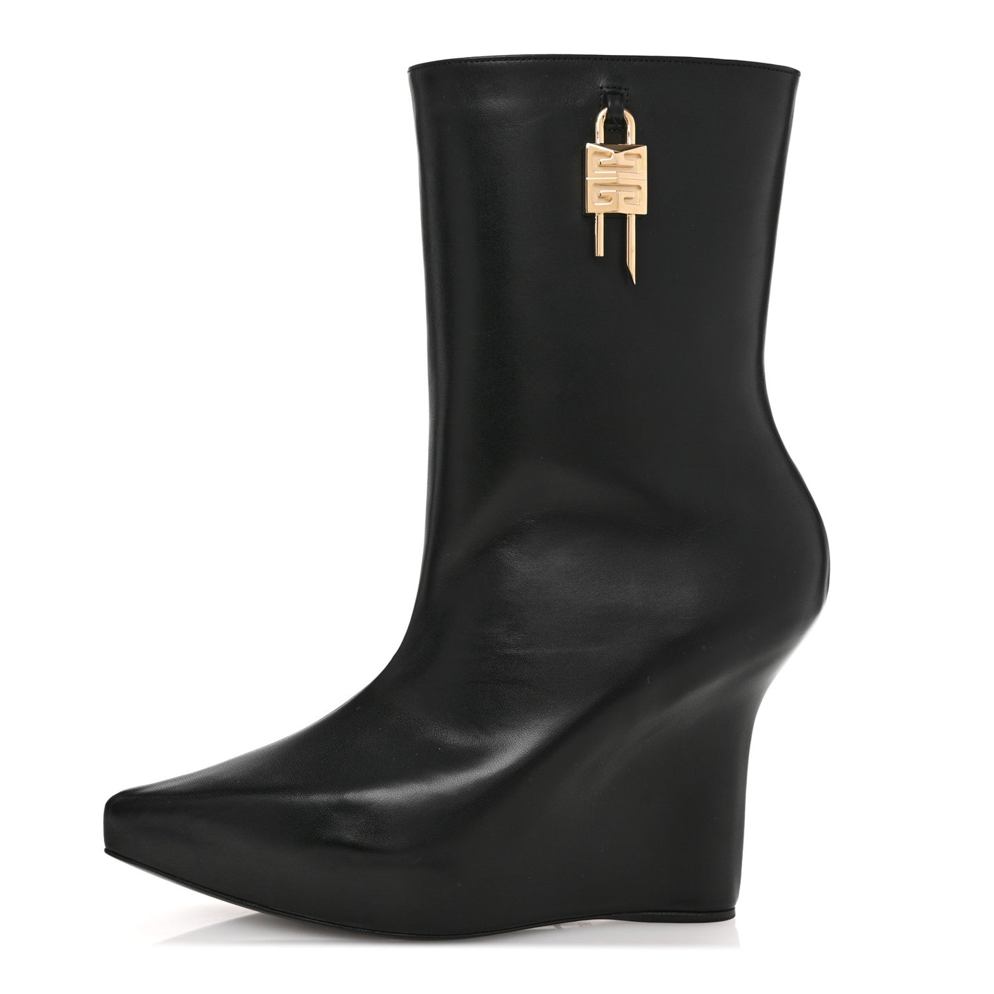 Calfskin G Lock 80mm Wedge Low Boots 38 Black