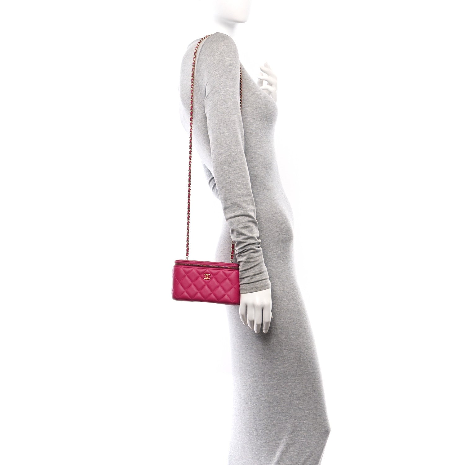 Chanel Lambskin Quilted Small Pearl Crush Vanity Case With Chain Fuchsia 2 of 10