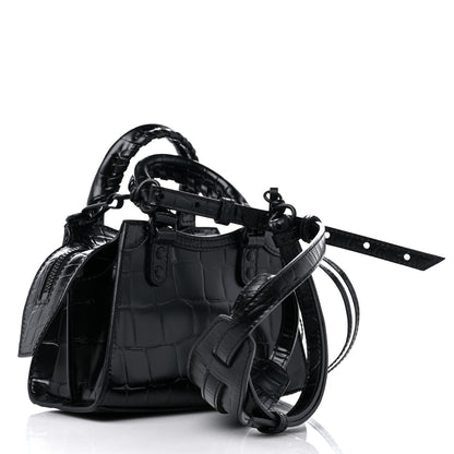 Balenciaga Semi Shiny Calfskin Crocodile Embossed Neo Classic Black Hardware Nano City Crossbody Black 3 of 7