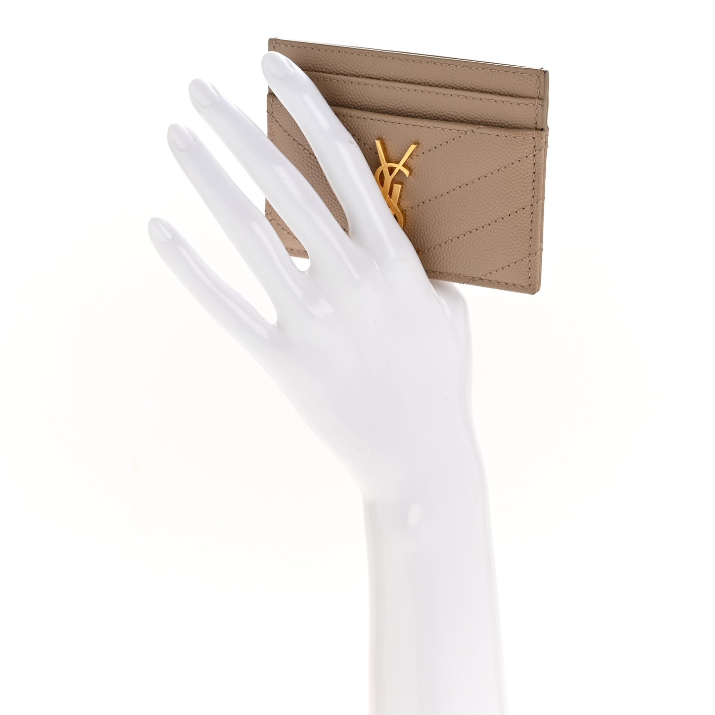 Grain De Poudre Matelasse Chevron Monogram Credit Card Case Dark Beige