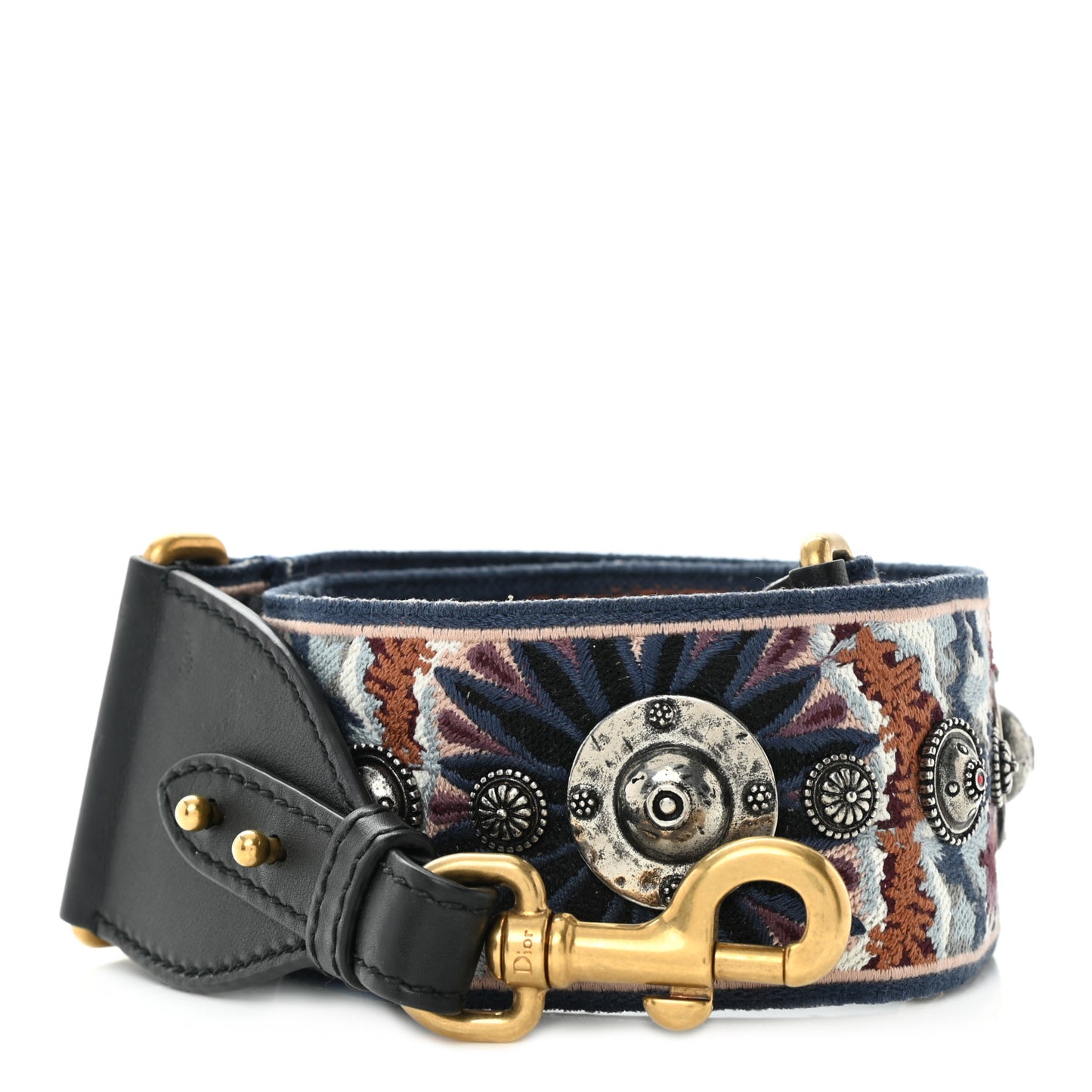 Canvas Embroidered Studded KaleiDiorscopic Shoulder Strap Multicolor