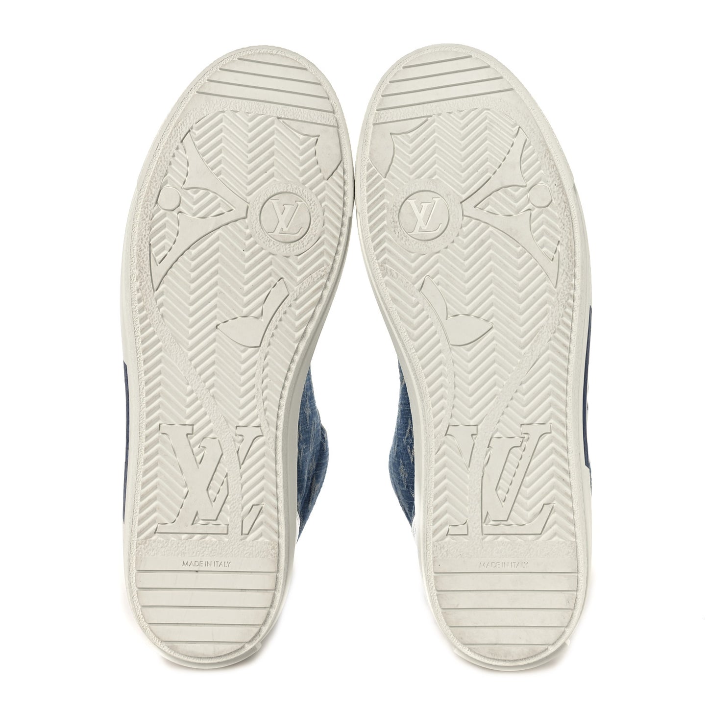 Calfskin Monogram Denim Mens Charlie High Top Sneakers 9 White Blue