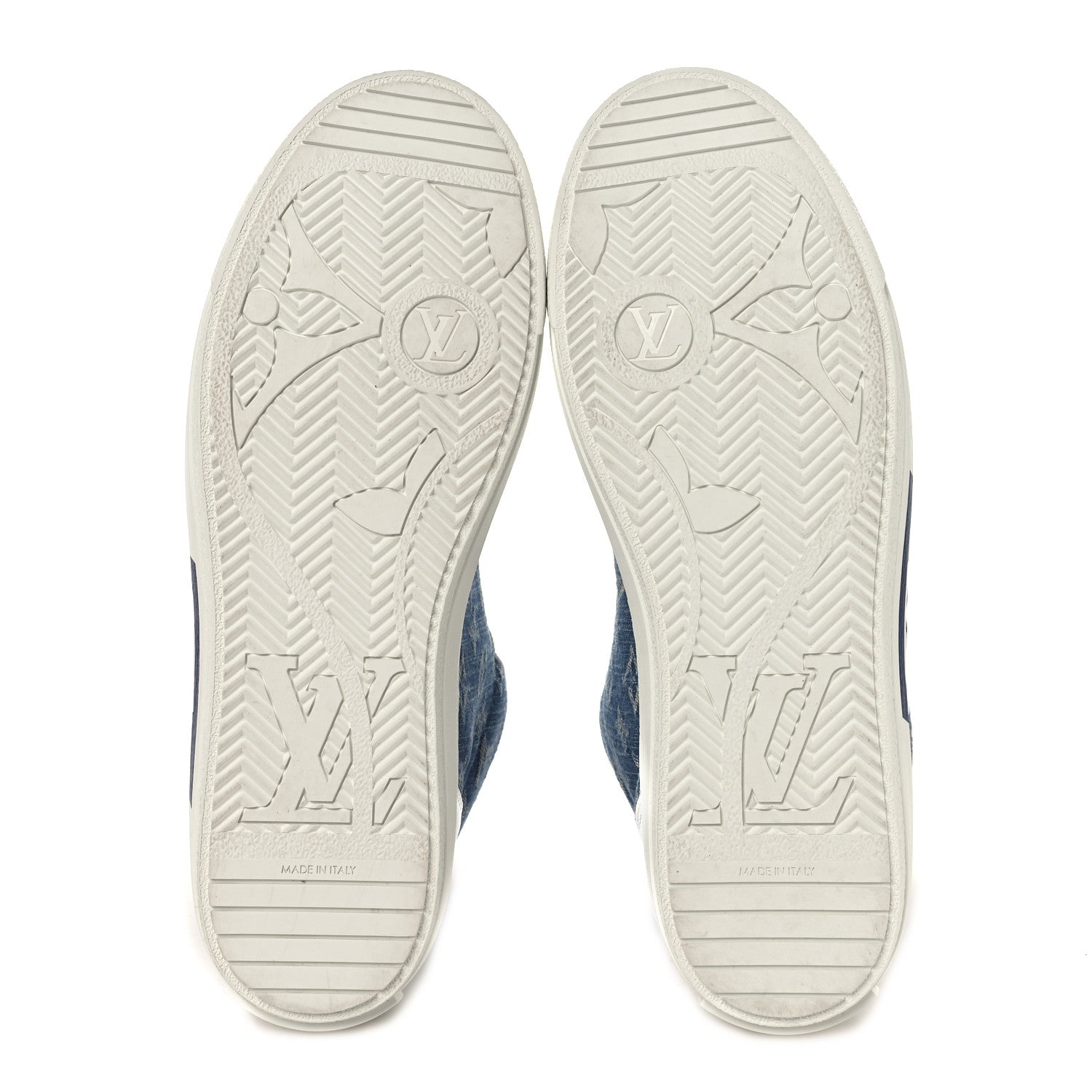 Louis Vuitton Calfskin Monogram Denim Mens Charlie High Top Sneakers 9 White Blue 6 of 9
