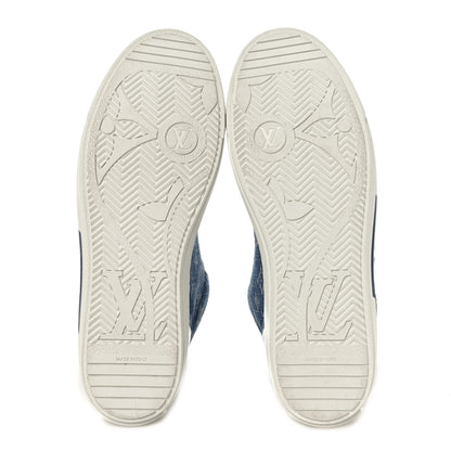 Louis Vuitton Calfskin Monogram Denim Mens Charlie High Top Sneakers 9 White Blue 6 of 9
