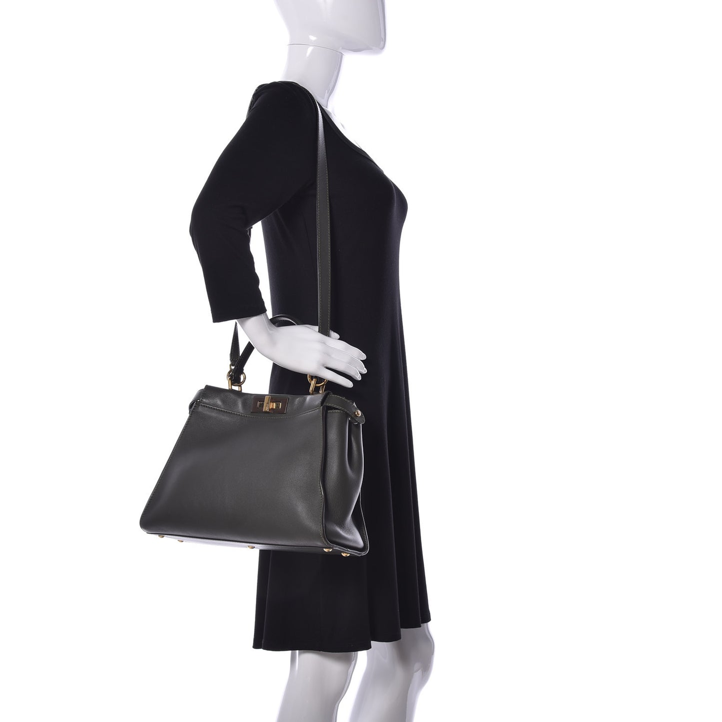 Vitello Seta Shiny Nappa Medium Peekaboo Iconic Satchel Verde Prato Makeup