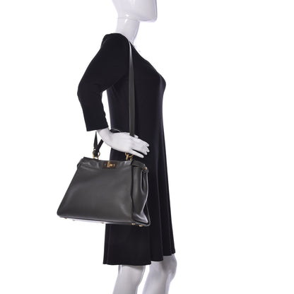 Fendi Vitello Seta Shiny Nappa Medium Peekaboo Iconic Satchel Verde Prato Makeup 2 of 11