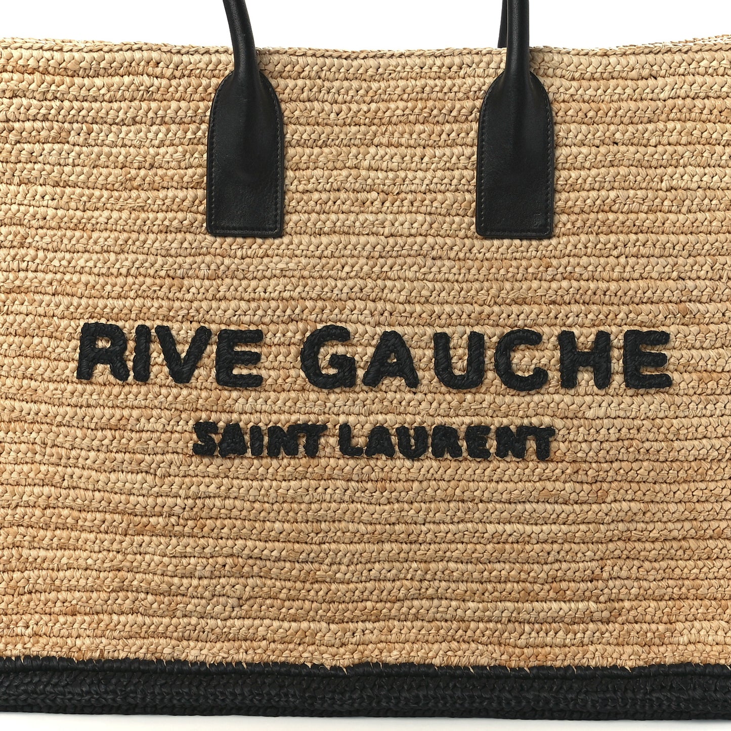 Raffia Calfskin Rive Gauche Tote Naturale Black