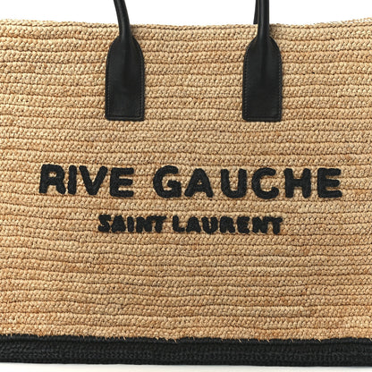 Saint Laurent Raffia Calfskin Rive Gauche Tote Naturale Black 9 of 12